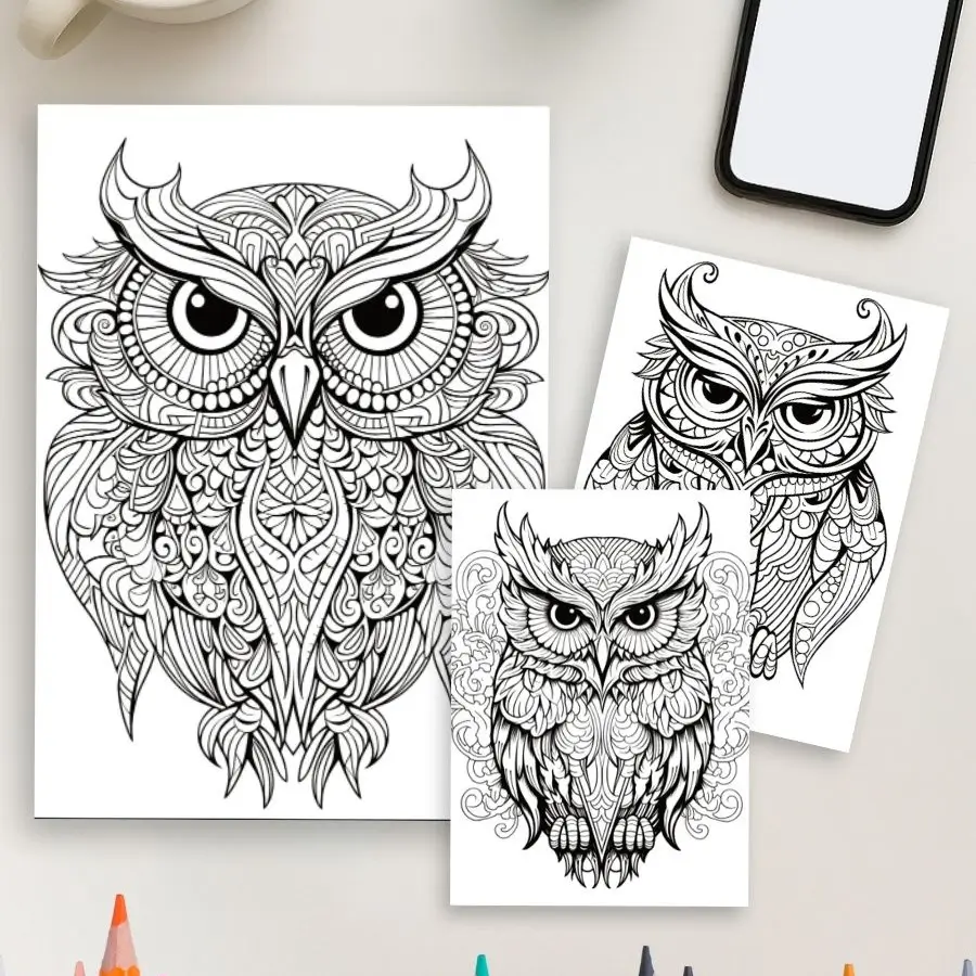 Mandala Owls – 50 Intricate Owl Coloring Pages - Image 2